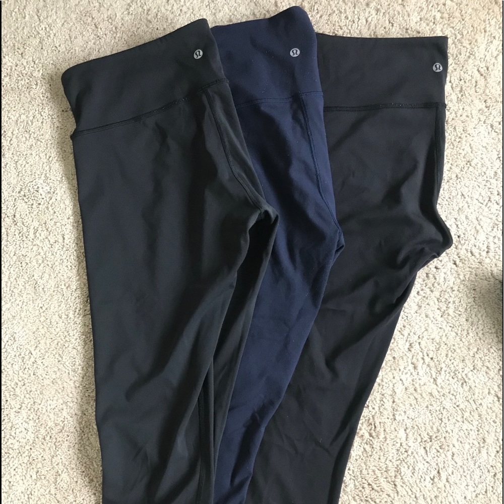 3 Lululemon cropped Leggings (2 Black & 1 navy)